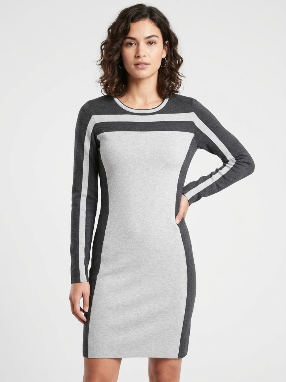 Athleta Colorblock Long Sleeve Wool Blend Midi Sweater Dress XS Grey